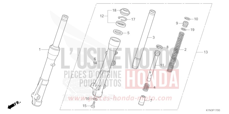 FRONT FORK for FSH125 CANDY NOBLE RED (R350) from 2021