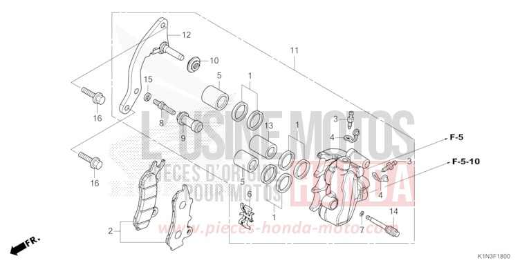 FRONT BRAKE CALIPER for FSH125 CANDY NOBLE RED (R350) from 2021
