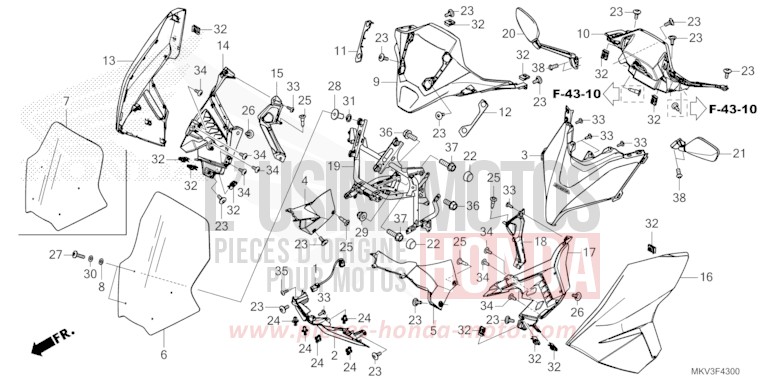 FRONT COWL/MIRROR for NSS750 MAT BALLISTIC BLACK METALLIC (NHA86) from 2024