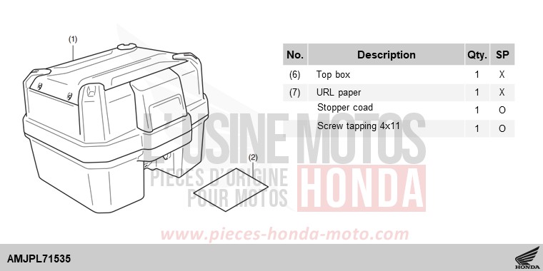 KIT,TOP BOX 38L for CRF1100D PEARL GLARE WHITE (NHB53H) from 2024