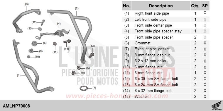 KIT,FR SIDE PIPE (L4) for CRF1100D PEARL GLARE WHITE (NHB53H) from 2024