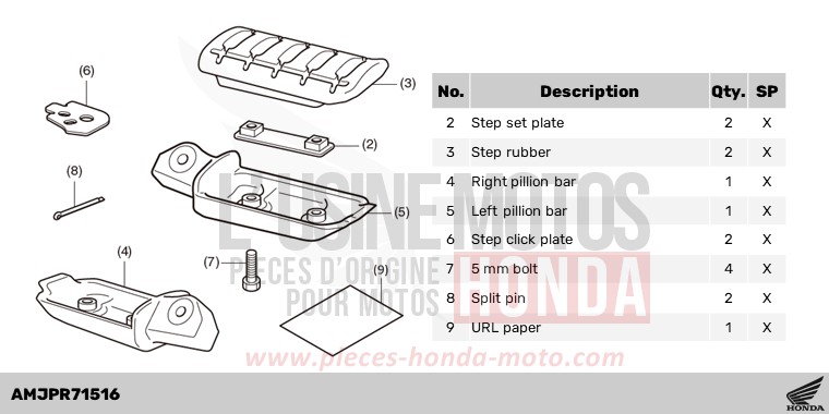 KIT,COMFORTABLE PILLION STEP for CRF1100D PEARL GLARE WHITE (NHB53H) from 2024