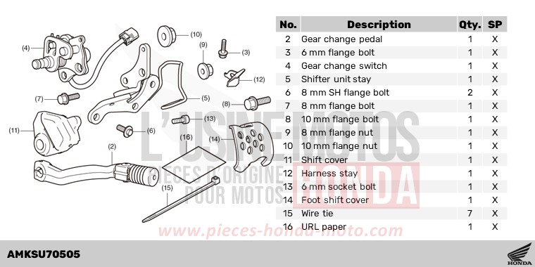 KIT,DCT PEDAL SHIFT for CRF1100D PEARL GLARE WHITE (NHB53H) from 2024