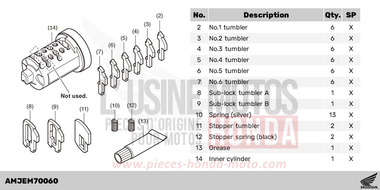 CYLINDER INNER SET,1KEY(WAVE) for CRF1100D MAT BALLISTIC BLACK METALLIC (NHA86) from 2024