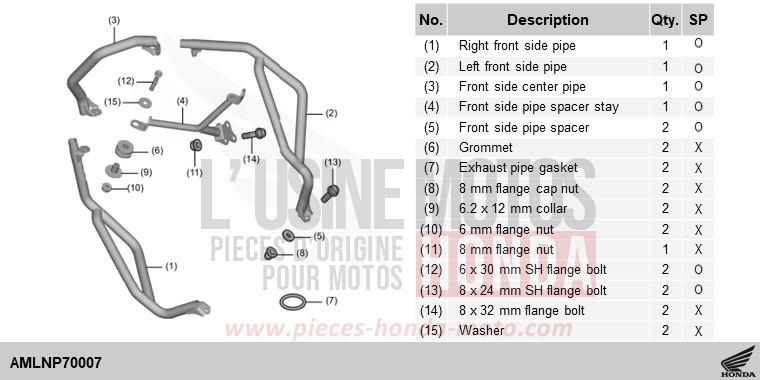 KIT,FR SIDE PIPE (L1/L3) for CRF1100D MAT BALLISTIC BLACK METALLIC (NHA86) from 2024