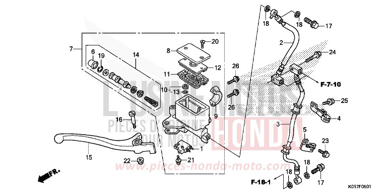 FRONT BRAKE MASTER CYLINDER (SH125A,AD/SH150A,AD) for SH150i PEARL SIENA RED (R320) from 2013