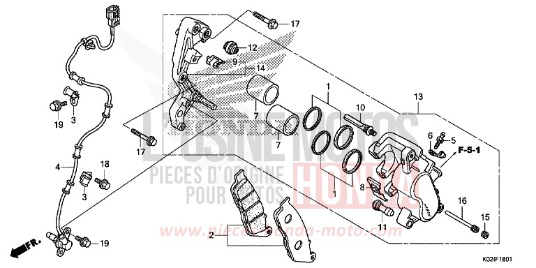 FRONT BRAKE CALIPER (ABS) for SH150AD PEARL SIENA RED (R320) from 2016