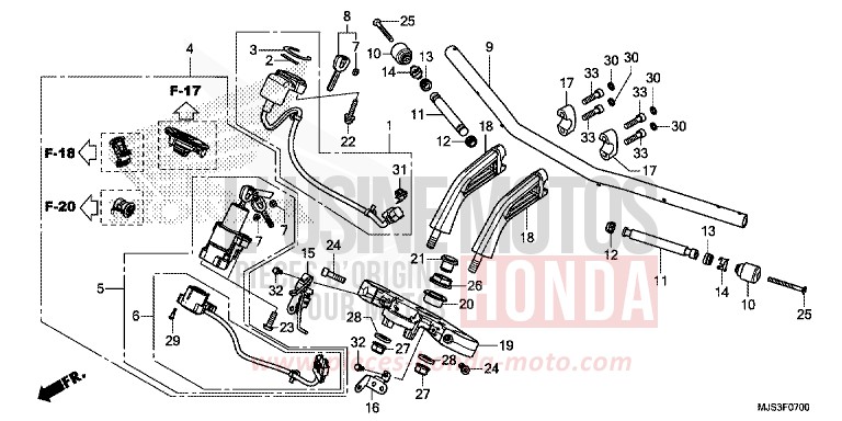 HANDLE PIPE/TOP BRIDGE for NC750J MAT BALLISTIC BLACK METALLIC (NHA86B) from 2017
