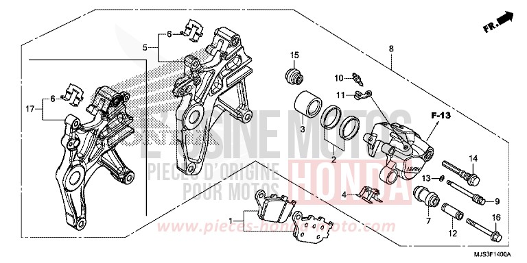 REAR BRAKE CALIPER for NC750J MAT BALLISTIC BLACK METALLIC (NHA86B) from 2017