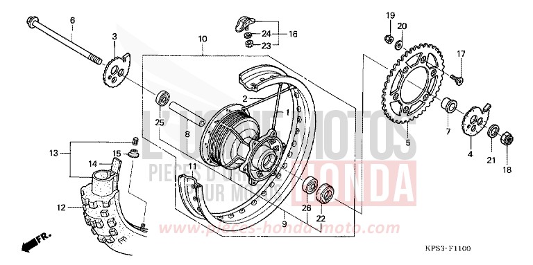 REAR WHEEL for CRF230F EXTREME RED (R292) from 2007