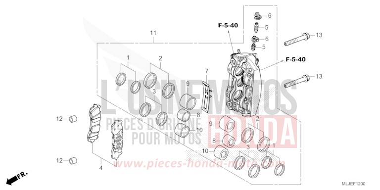 RIGHT FRONT BRAKE CALIPER for GL1800 BETA SILVER METALLIC (NHC07E) from 2024