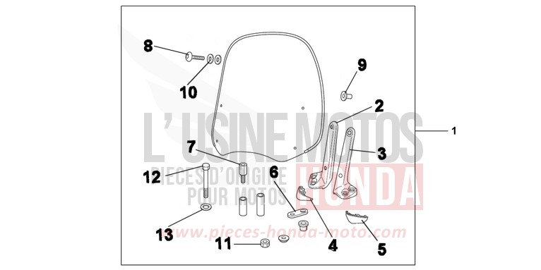 WINDSHIELD EXCL KNUCKLE SET for NSC50MPD PEARL PROCYON BLACK (NHA06) from 2012
