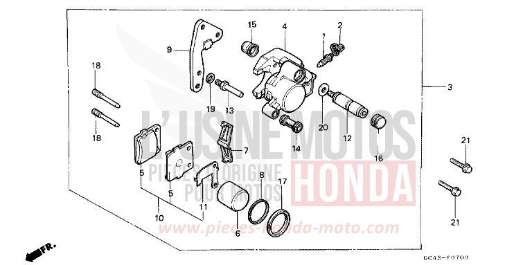 FRONT BRAKE CALIPER (RG/RH/RJ/RK) for CR80R FIGHTING RED (R134) from 1986