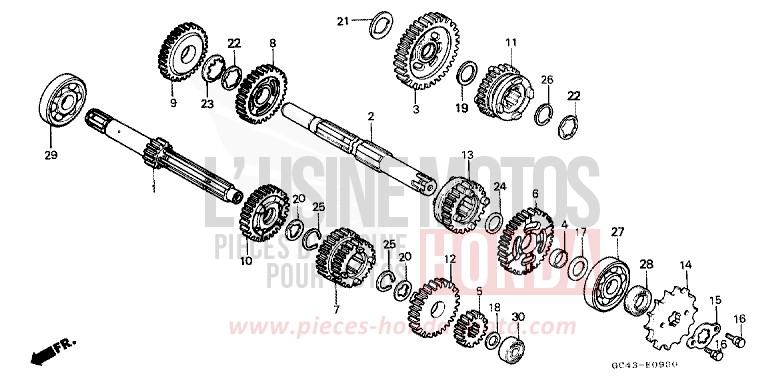 TRANSMISSION for CR80R FIGHTING RED (R134) from 1987