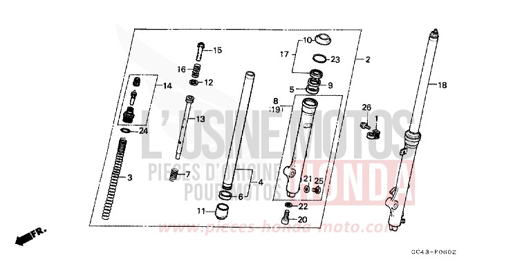 FRONT FORK (RG/RH/RJ/RK) for CR80R FIGHTING RED (R134) from 1987