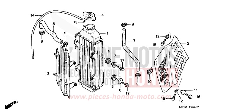 RADIATOR (RF/R2F/RG/R2G/RH) for CR80R FIGHTING RED (R134) from 1987