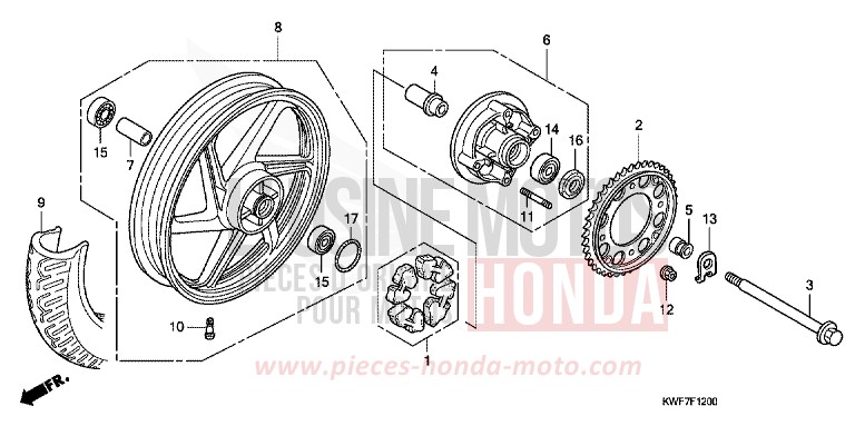 REAR WHEEL for CBF125M VIRTUOUS WHITE (NHB16) from 2013