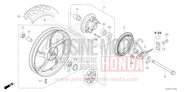 REAR WHEEL for CBF125M BLACK (NH1) from 2021