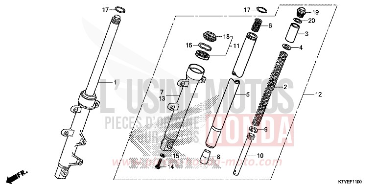 FRONT FORK for CBR125R NITRIC ORANGE (YR271) from 2015