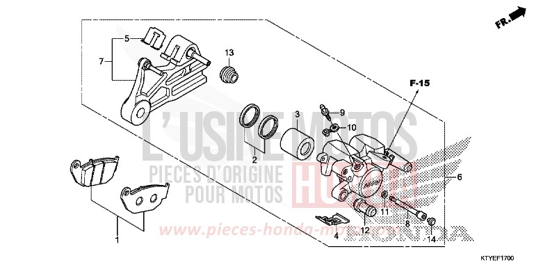 REAR BRAKE CALIPER for CBR125R NITRIC ORANGE (YR271) from 2015