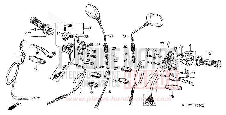 HANDLE LEVER/SWITCH/CABLE (3) for CG125 BLACK (NH1) from 2001