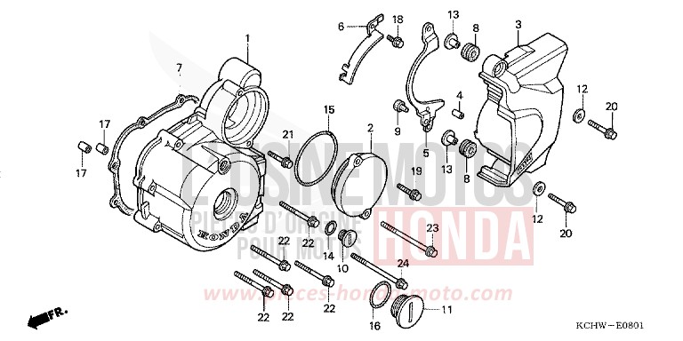 LEFT CRANKCASE COVER (2) for CG125 MAGNA RED (R201) from 2001