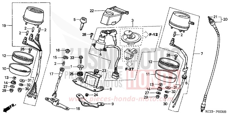 METER/KEY SET (E/ED/F/G/SD/SW) for CM125C BLACK (NH1) from 1993