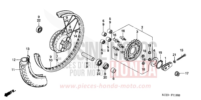 REAR WHEEL (E/ED/F/G/SD/SW) for CM125C PEARL ATLANTIS BLUE (B142) from 1994