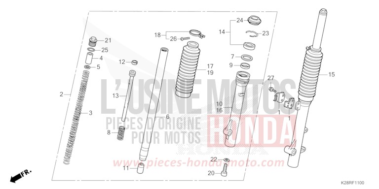 FRONT FORK for CRF125F EXTREME RED (R292) from 2025