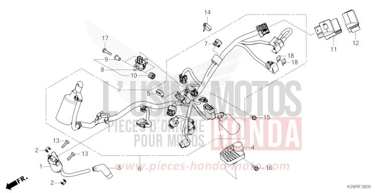 WIRE HARNESS for CRF125FB EXTREME RED (R292) from 2025