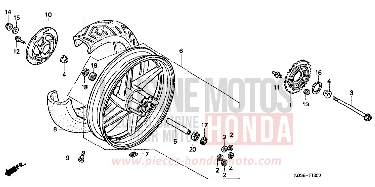 REAR WHEEL for NSR125R BLACK (NH1) from 2001