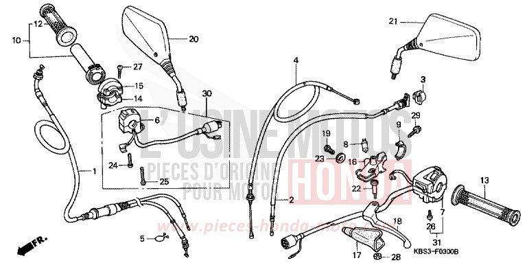 HANDLE LEVER/SWITCH/CABLE for NSR125R MOODY BLUE METALLIC (PB296K) from 2000