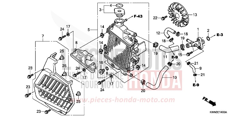 RADIATOR (WW125EX2A/EX2B) for WW125 ASTEROID BLACK METALLIC (NHA35) from 2010