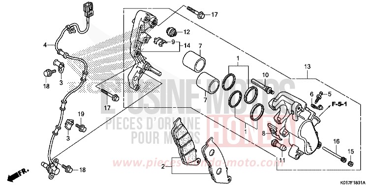 FRONT BRAKE CALIPER (SH125A,AD/SH150A,AD) for SH150i PEARL SIENA RED (R320) from 2013