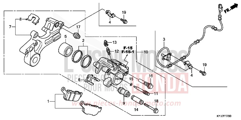 REAR BRAKE CALIPER for CBR250R ASTEROID BLACK METALLIC (NHA35) from 2011