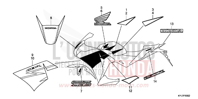 MARK/STRIPE (CBR250RD/RAD-3F,3RU,4E,5ED) for CBR250R PEARL HIMALAYAS WHITE (NHA87) from 2013