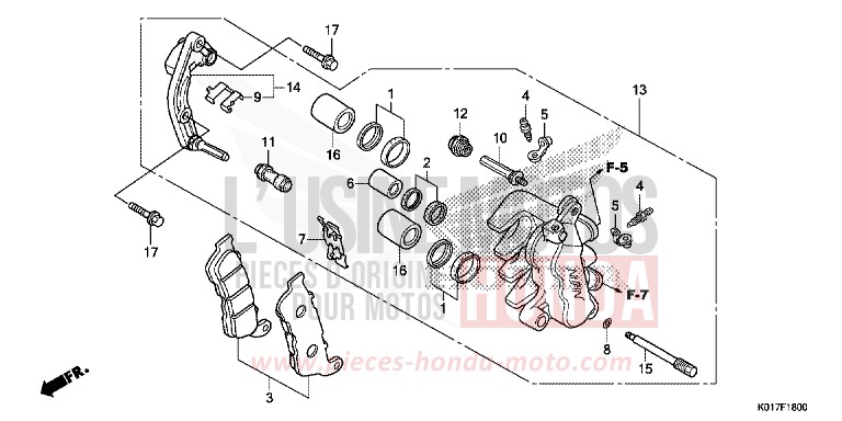 FRONT BRAKE CALIPER (SH125,D/SH150,D) for SH150i PEARL COOL WHITE (NHA16) from 2013