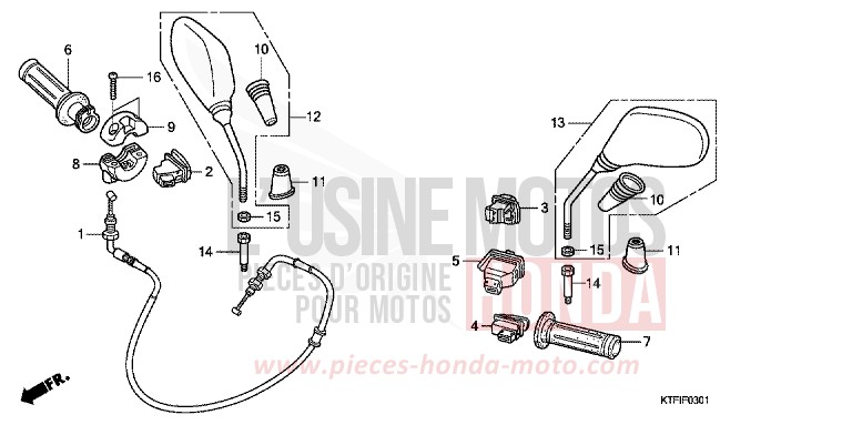 SWITCH/CABLE/MIRROR (SH125/R/150/R) for SH150i MAT CYNOS GRAY METALLIC (NH312) from 2010