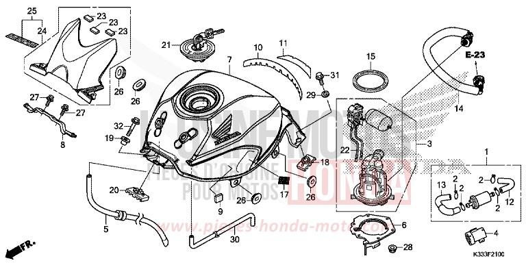 FUEL TANK for CBR250R BLACK (NH1) from 2016