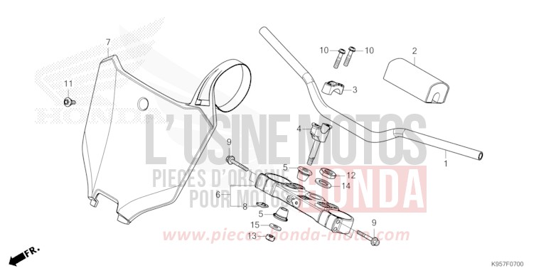 HANDLE PIPE/TOP BRIDGE for CRF250R EXTREME RED (R292) from 2025