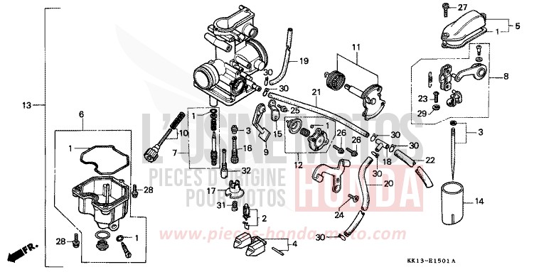 CARBURETOR (XR250RG/RH/RJ/RK/RL/RM) for XR250R FLASH RED (R119) from 1991