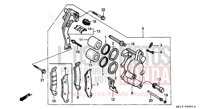 FRONT BRAKE CALIPER (2) for XR250R FLASH RED (R119) from 1991