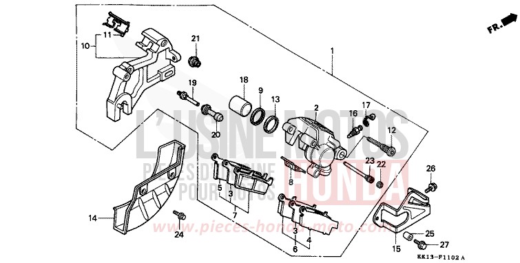 REAR BRAKE CALIPER for XR250R FLASH RED (R119) from 1991