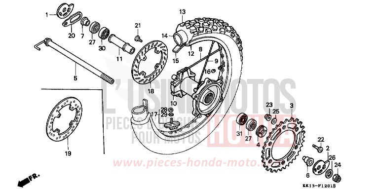 REAR WHEEL (XR250RL/RM) for XR250R FLASH RED (R119) from 1991