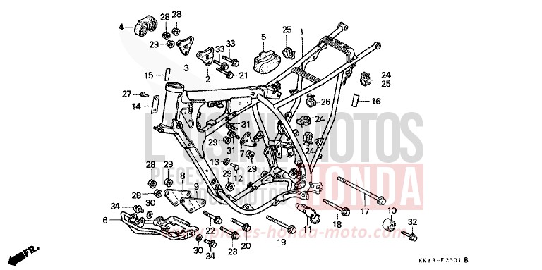 FRAME BODY (XR250RG/RH/RJ/RK/RL/RM) for XR250R FLASH RED (R119) from 1991