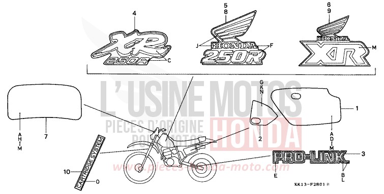 EMBLEM/MARK (XR250RJ/RK/RL/RM) for XR250R FLASH RED (R119) from 1991