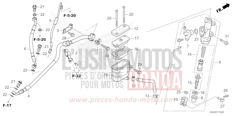REAR BRAKE MASTER CYLINDER for CBF300NA CANDY CHROMOSPHERE RED (R381) from 2022