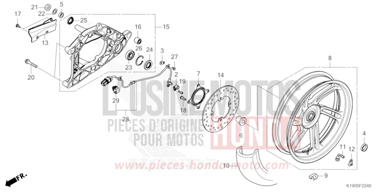 REAR WHEEL/SWINGARM for SH350i MAT LUSENT SILVER METALLIC (NHC09) from 2025