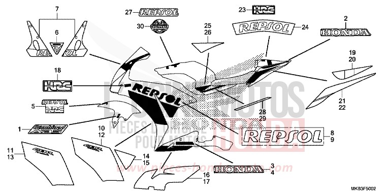 STRIPE/MARK (3) for CBR1000 VIBRANT ORANGE (YR250X) from 2015