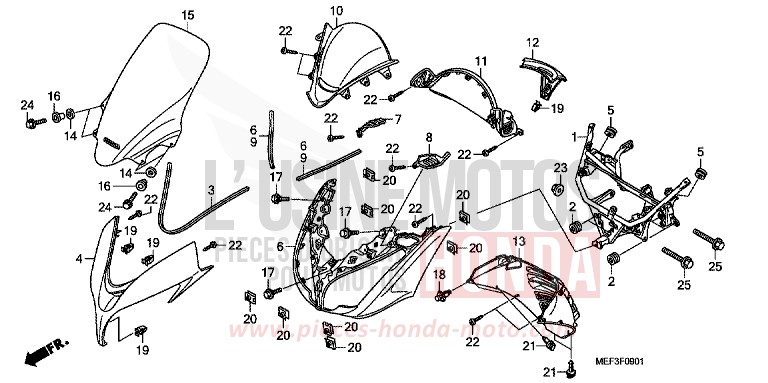 COPERCHIO ANTERIORE (FJS400D9/FJS400A) per SW-T400 CANDY GRACEFUL RED-U (R151) del 2009